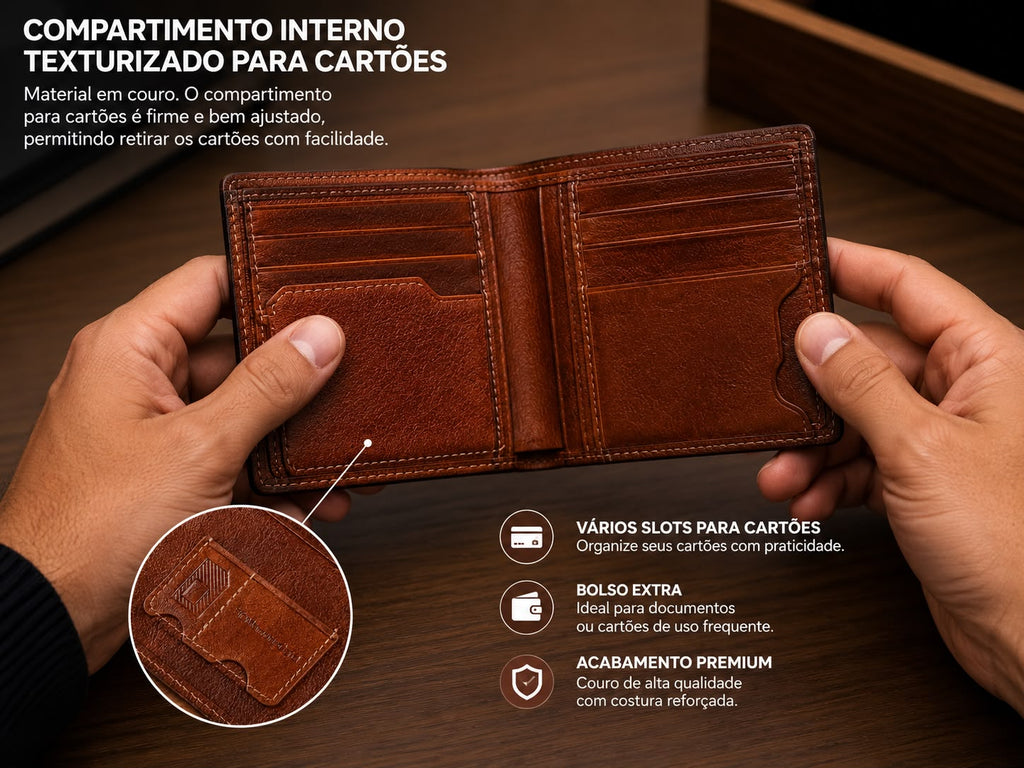 Carteira de Couro genuíno com sistema Antifurto RFID