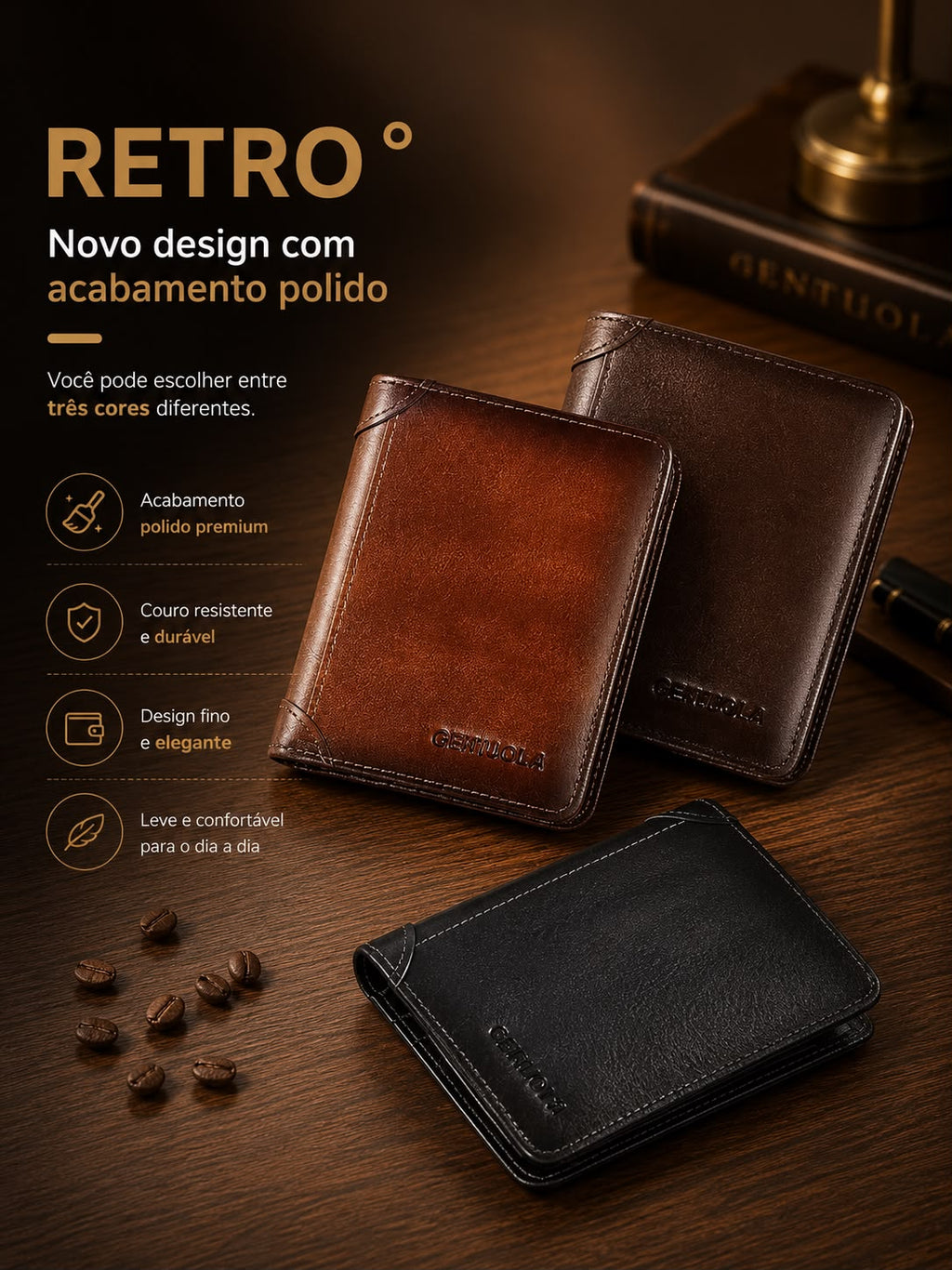 Carteira de Couro genuíno com sistema Antifurto RFID
