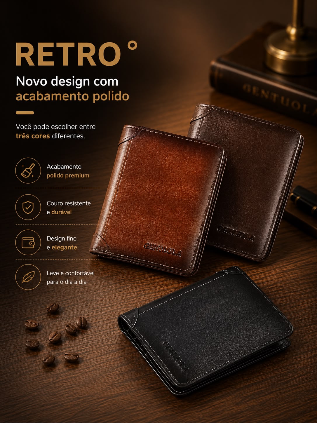 Carteira de Couro genuíno com sistema Antifurto RFID
