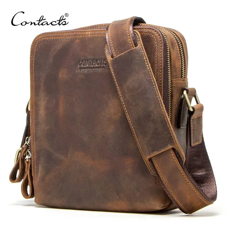 Contact's bolsa mensageiro masculina de couro genuíno, bolsa de ombro vintage para ipad mini de 7.9 polegadas, bolsa crossbody masculina de alta qualidade