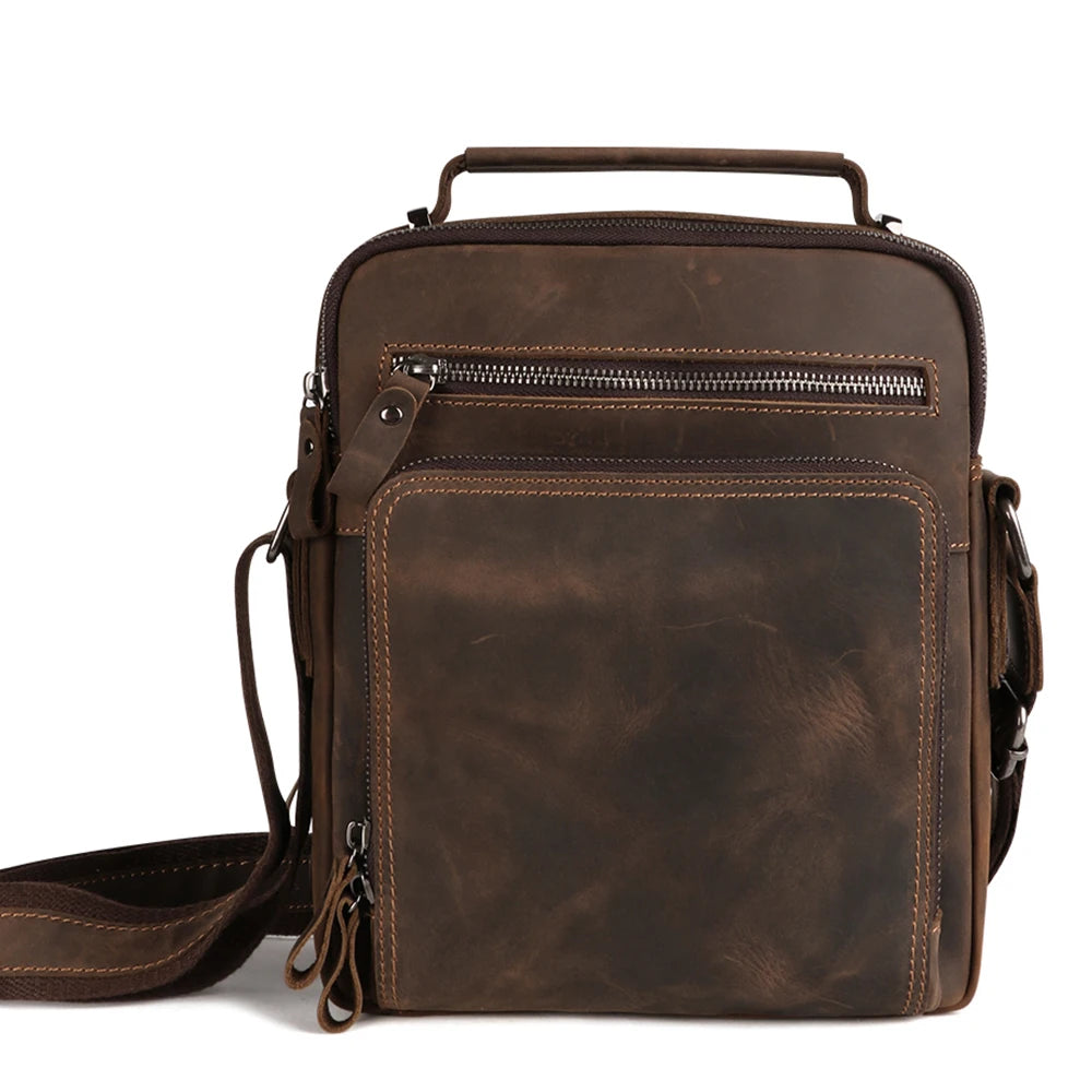 Joyir novo couro genuíno dos homens do vintage bolsas pequena aleta bolsa de ombro casual escritório mensageiro sacos moda crossbody saco