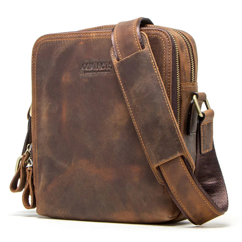 Contact's bolsa mensageiro masculina de couro genuíno, bolsa de ombro vintage para ipad mini de 7.9 polegadas, bolsa crossbody masculina de alta qualidade
