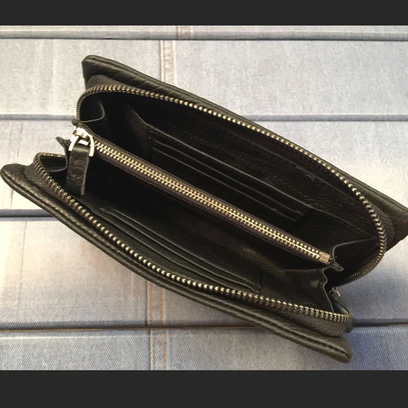 Carteira de couro genuíno do vintage dos homens carteira longa bolsa de embreagem masculino clipes de dinheiro zip em torno do saco de dinheiro titular do cartão