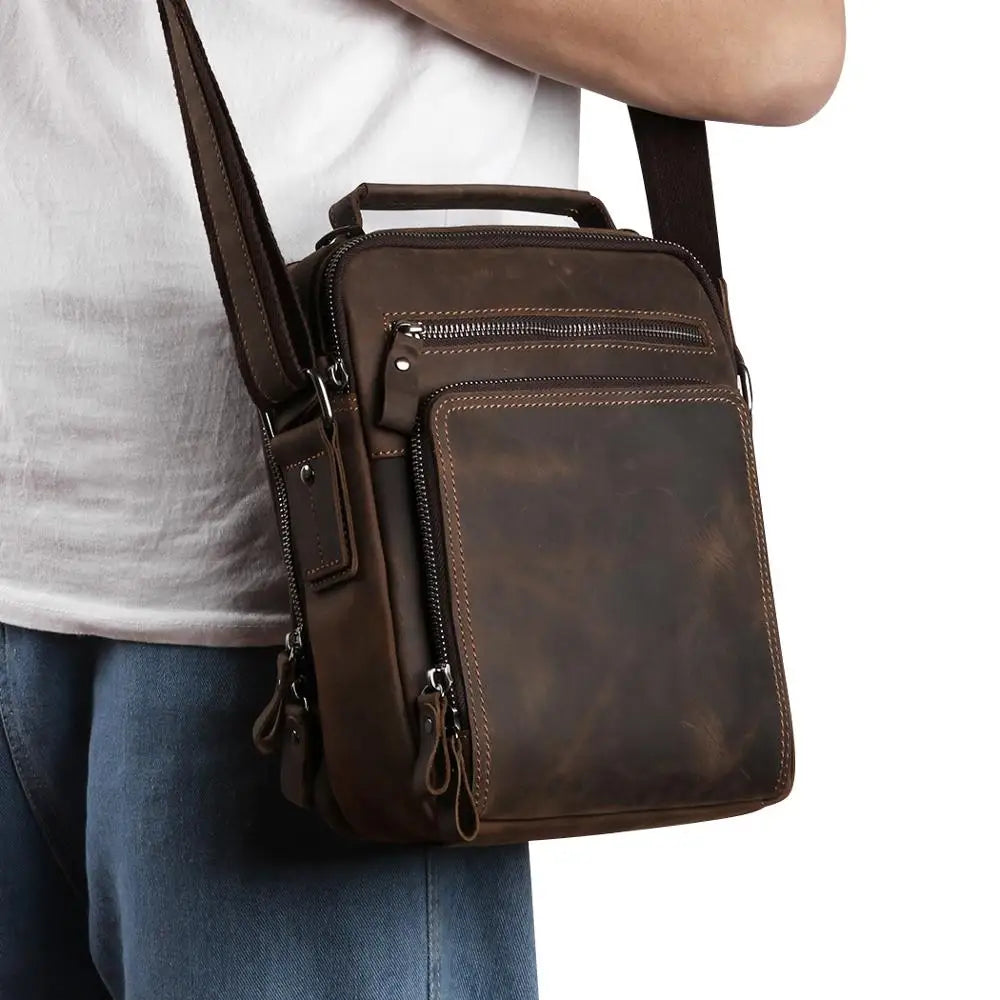 Joyir novo couro genuíno dos homens do vintage bolsas pequena aleta bolsa de ombro casual escritório mensageiro sacos moda crossbody saco