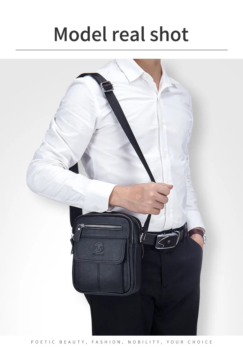 Bullcaptain bolsa de ombro masculina casual, bolsa mensageiro de negócios de alta qualidade, bolsa de couro de vaca masculina, mini bolso de grande capacidade