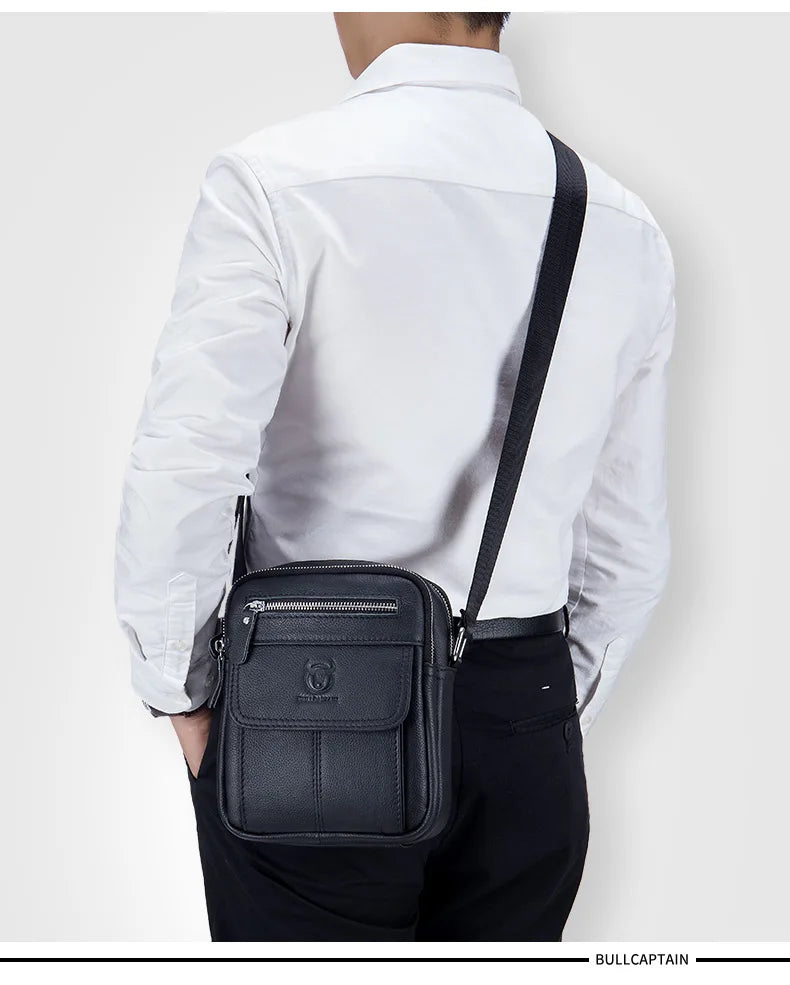 Bullcaptain bolsa de ombro masculina casual, bolsa mensageiro de negócios de alta qualidade, bolsa de couro de vaca masculina, mini bolso de grande capacidade