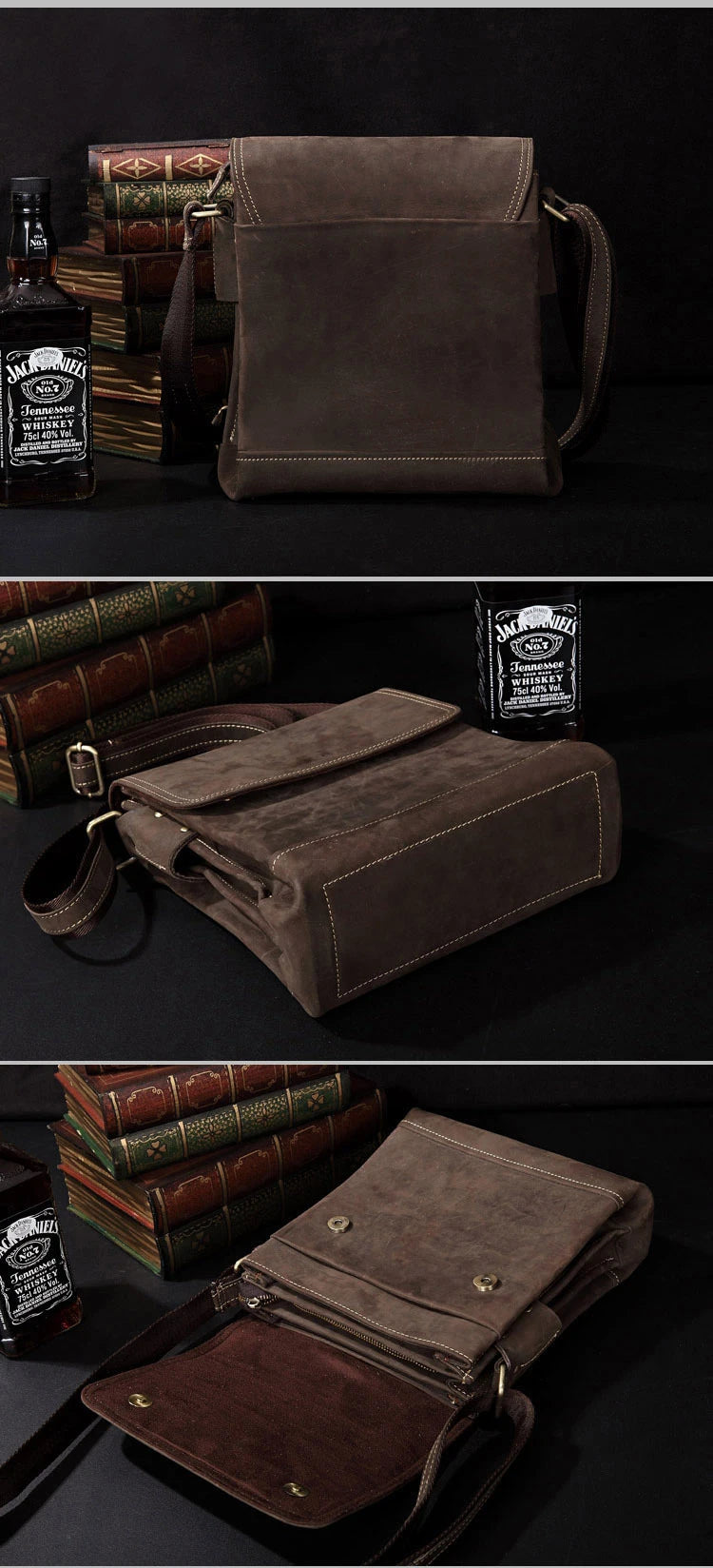 Bolsa de ombro vintage de couro louco cavalo, bolsa mensageiro cruzada masculina, bolsa de lazer genuína de couro, 2020