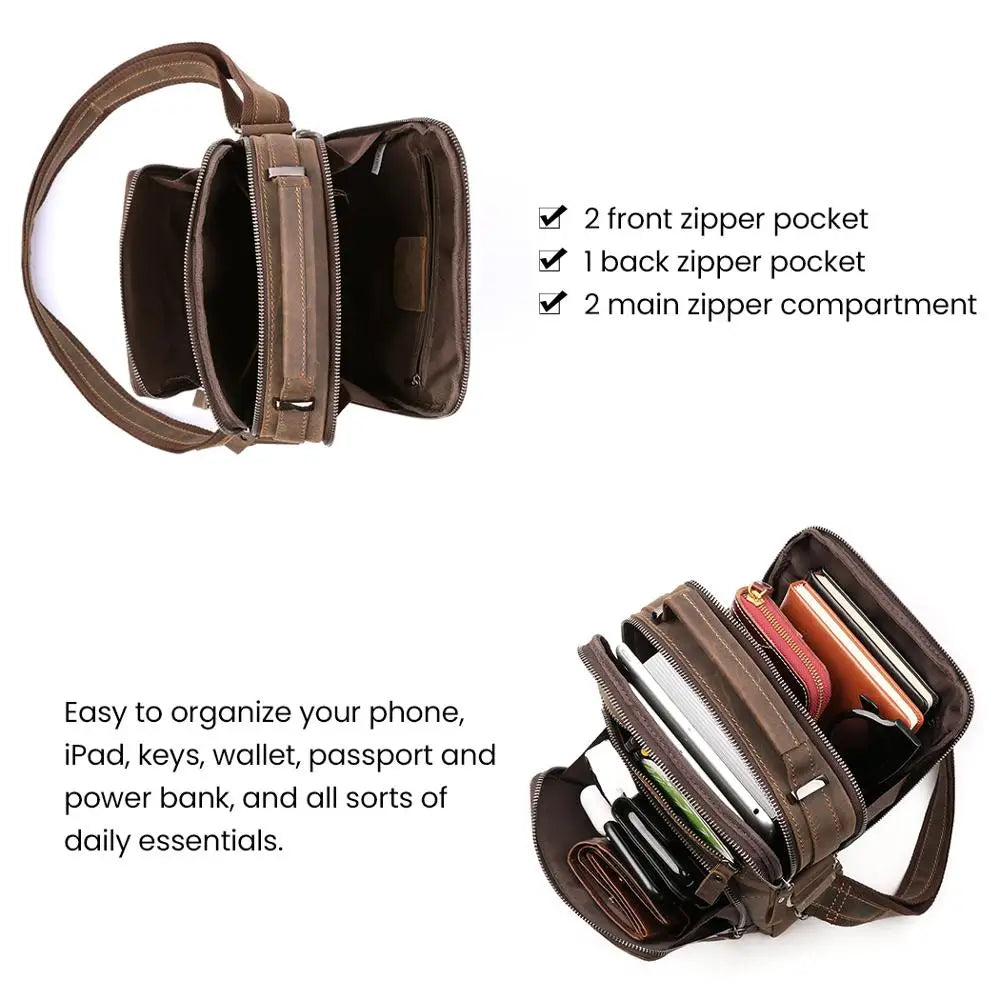 Joyir novo couro genuíno dos homens do vintage bolsas pequena aleta bolsa de ombro casual escritório mensageiro sacos moda crossbody saco