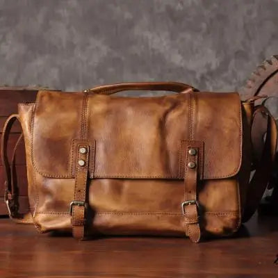 Bolsa mensageiro de couro genuíno para homens, bolsa de ombro vintage, bolsa crossbody, estilinete masculino, bolsa de lazer, marrom e cinza