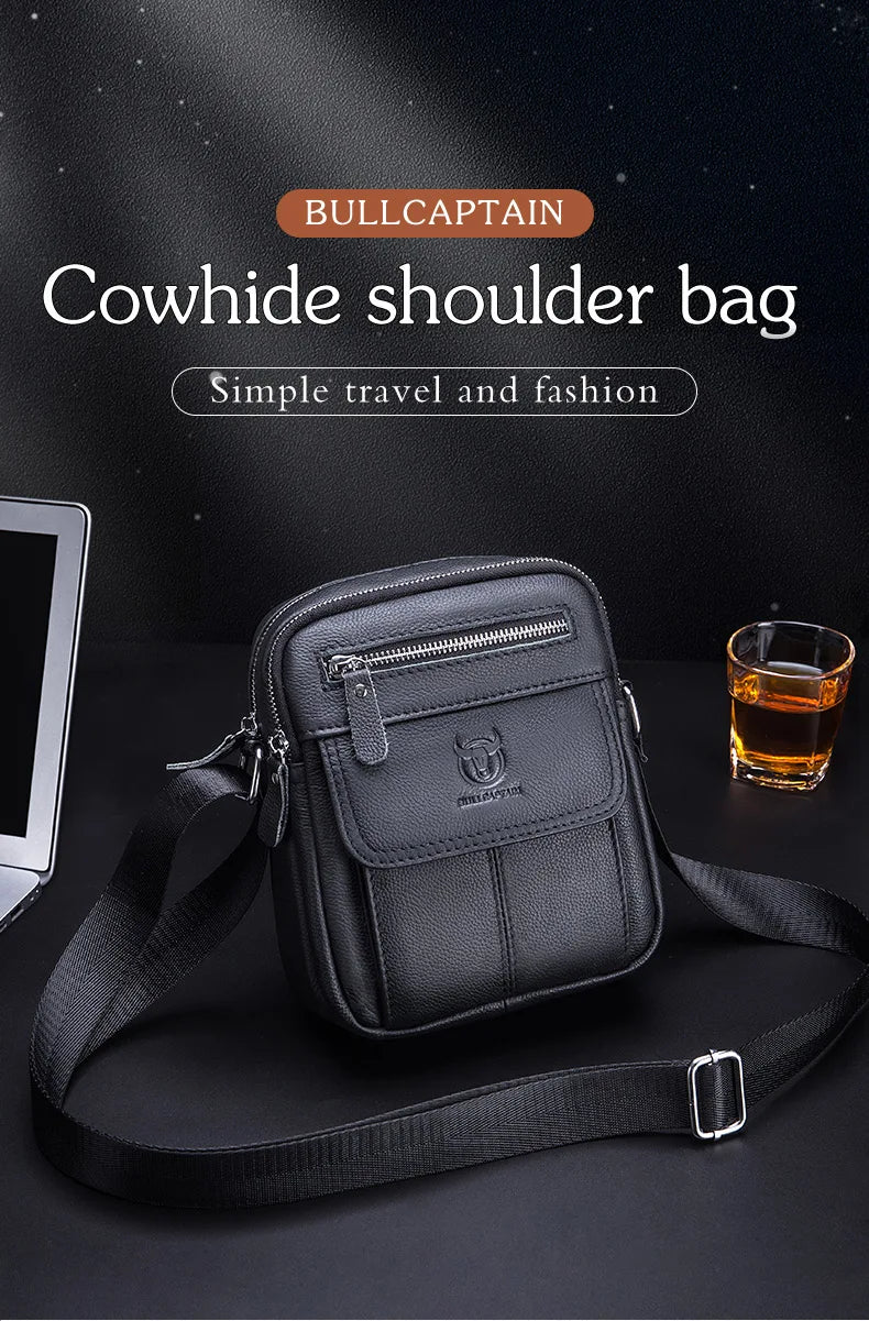 Bullcaptain bolsa de ombro masculina casual, bolsa mensageiro de negócios de alta qualidade, bolsa de couro de vaca masculina, mini bolso de grande capacidade