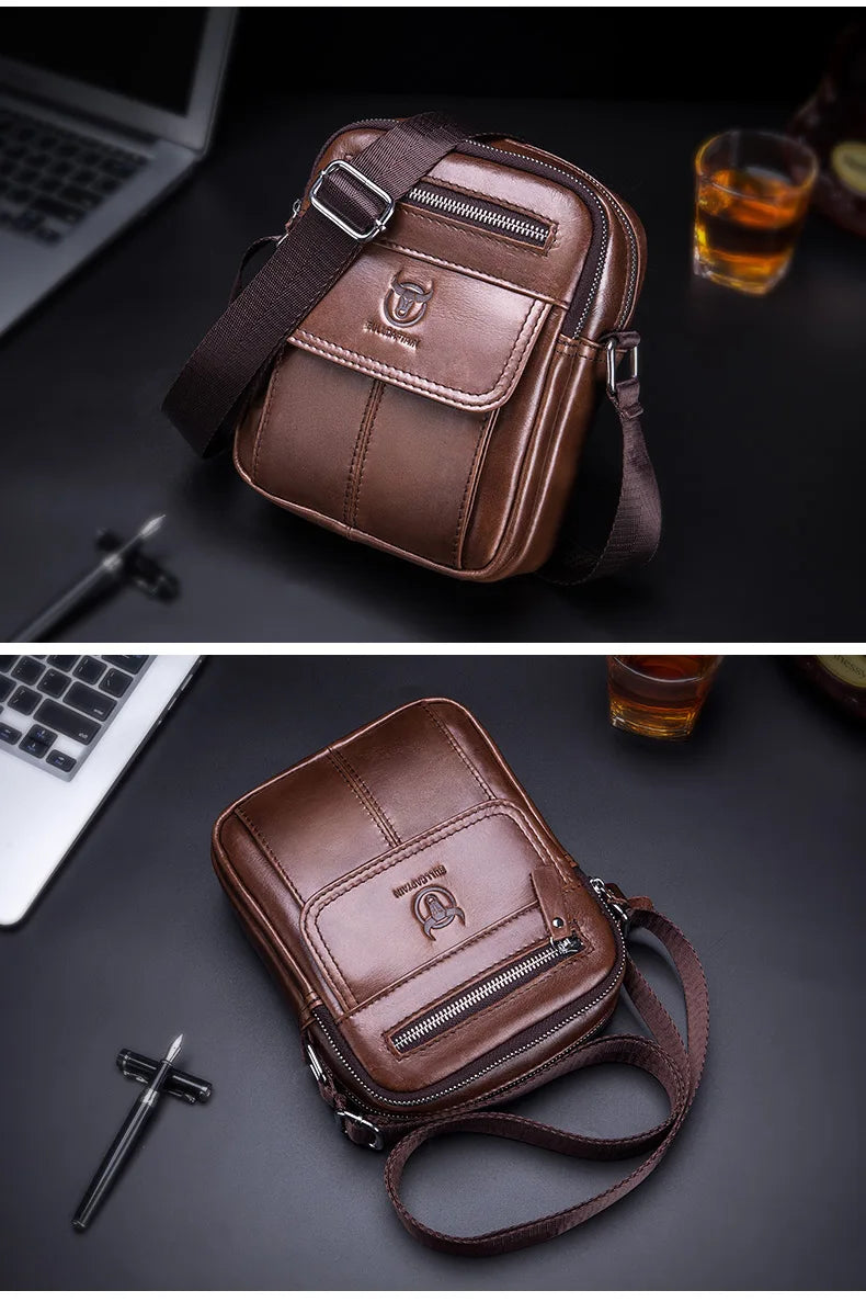 Bullcaptain bolsa de ombro masculina casual, bolsa mensageiro de negócios de alta qualidade, bolsa de couro de vaca masculina, mini bolso de grande capacidade