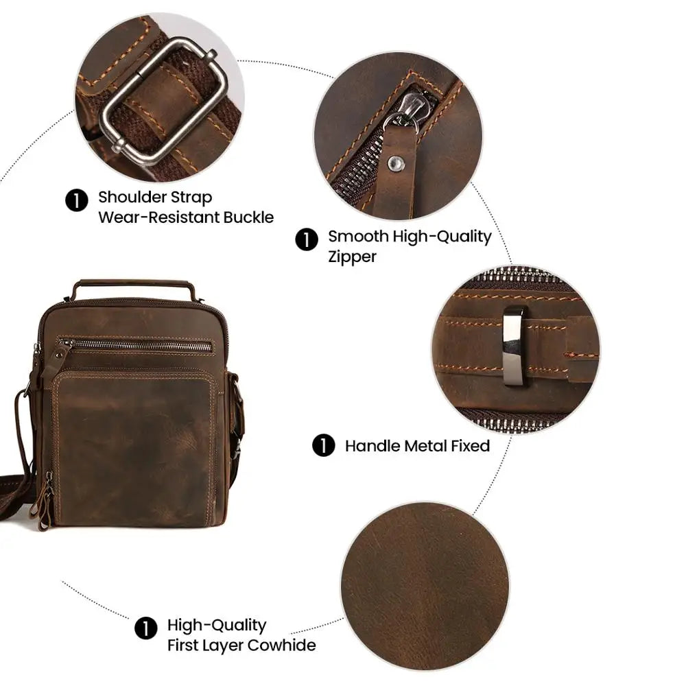 Joyir novo couro genuíno dos homens do vintage bolsas pequena aleta bolsa de ombro casual escritório mensageiro sacos moda crossbody saco