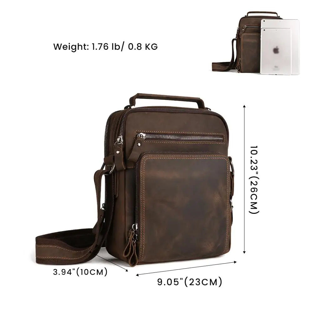Joyir novo couro genuíno dos homens do vintage bolsas pequena aleta bolsa de ombro casual escritório mensageiro sacos moda crossbody saco