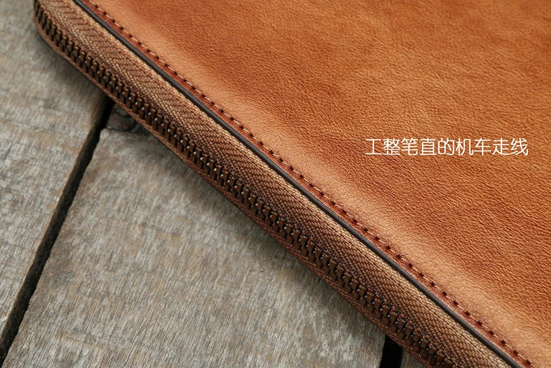 Carteira de couro genuíno do vintage dos homens carteira longa bolsa de embreagem masculino clipes de dinheiro zip em torno do saco de dinheiro titular do cartão