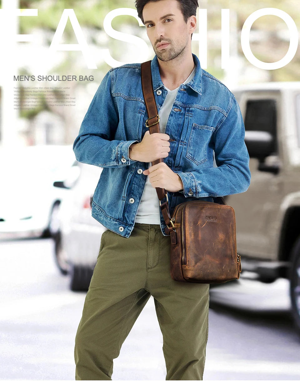 Contact's bolsa mensageiro masculina de couro genuíno, bolsa de ombro vintage para ipad mini de 7.9 polegadas, bolsa crossbody masculina de alta qualidade
