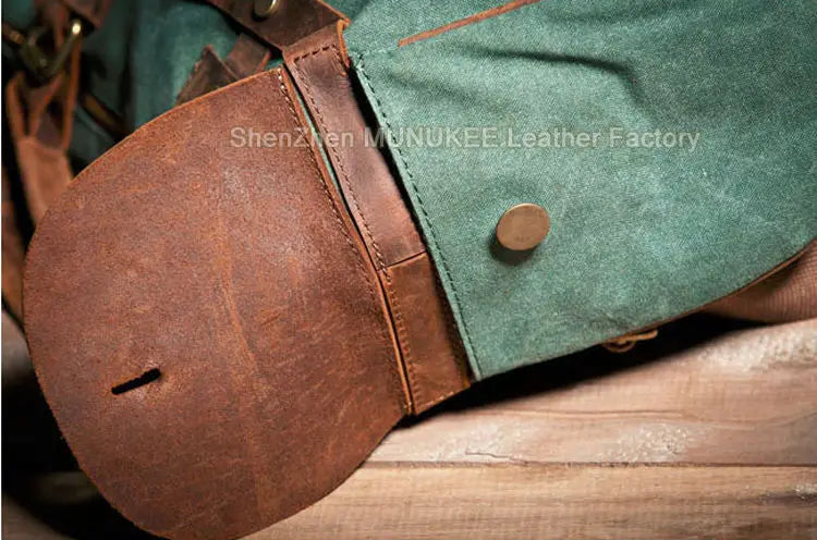 Bolsa de ombro masculina de lona militar vintage + couro genuíno, bolsa crossbody, bolsa mensageiro de lona para lazer