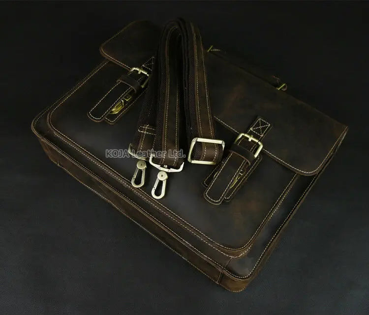 Maleta de couro genuíno para homens, vintage, cavalo louco, trabalho, negócios, ombro, bolsa de mensageiro, bolsa masculina, M088, 15 "bolsa para laptop