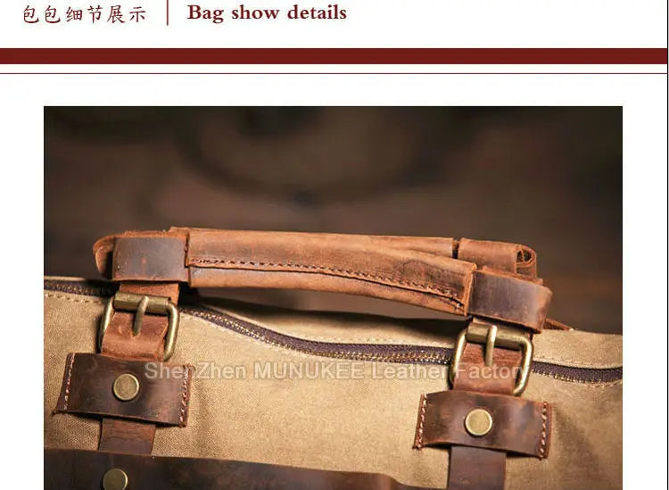 Bolsa de ombro masculina de lona militar vintage + couro genuíno, bolsa crossbody, bolsa mensageiro de lona para lazer