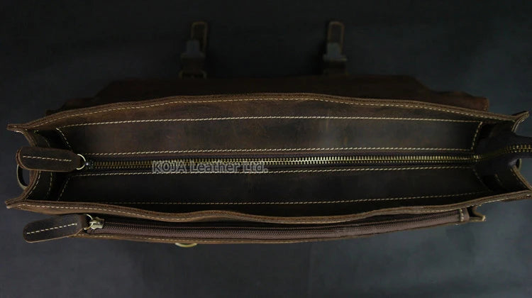 Maleta de couro genuíno para homens, vintage, cavalo louco, trabalho, negócios, ombro, bolsa de mensageiro, bolsa masculina, M088, 15 "bolsa para laptop