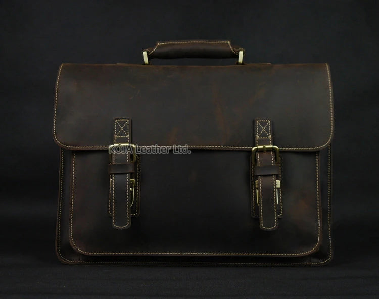 Maleta de couro genuíno para homens, vintage, cavalo louco, trabalho, negócios, ombro, bolsa de mensageiro, bolsa masculina, M088, 15 "bolsa para laptop