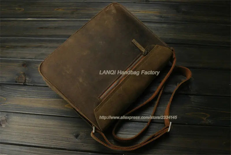 Bolsa de ombro vintage de couro louco cavalo, bolsa mensageiro cruzada masculina, bolsa de lazer genuína de couro, 2020