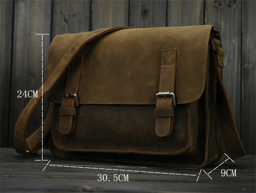 Bolsa de ombro vintage de couro louco cavalo, bolsa mensageiro cruzada masculina, bolsa de lazer genuína de couro, 2020
