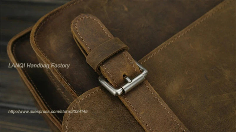 Bolsa de ombro vintage de couro louco cavalo, bolsa mensageiro cruzada masculina, bolsa de lazer genuína de couro, 2020