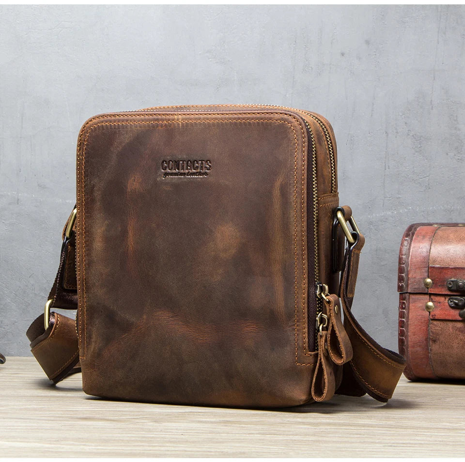 Contact's bolsa mensageiro masculina de couro genuíno, bolsa de ombro vintage para ipad mini de 7.9 polegadas, bolsa crossbody masculina de alta qualidade