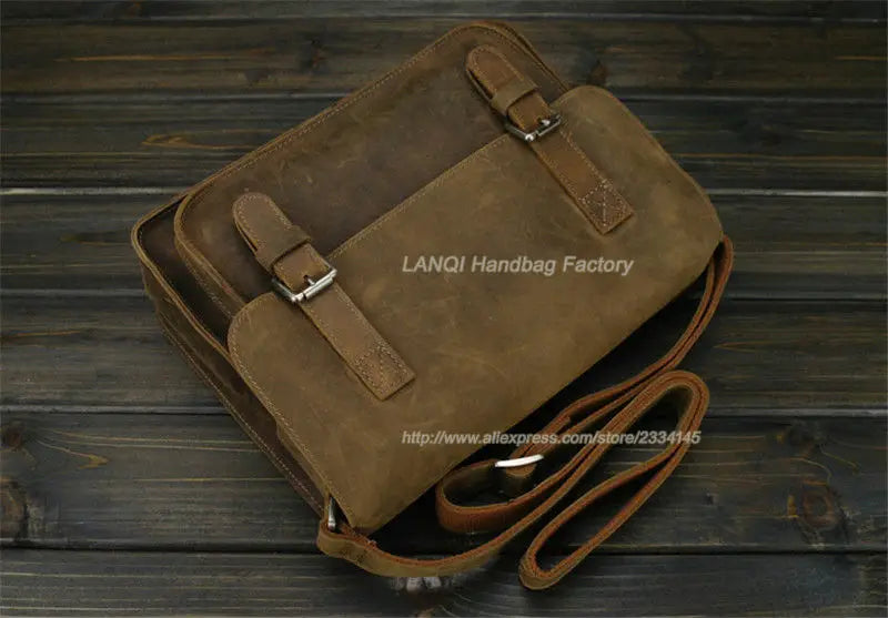 Bolsa de ombro vintage de couro louco cavalo, bolsa mensageiro cruzada masculina, bolsa de lazer genuína de couro, 2020