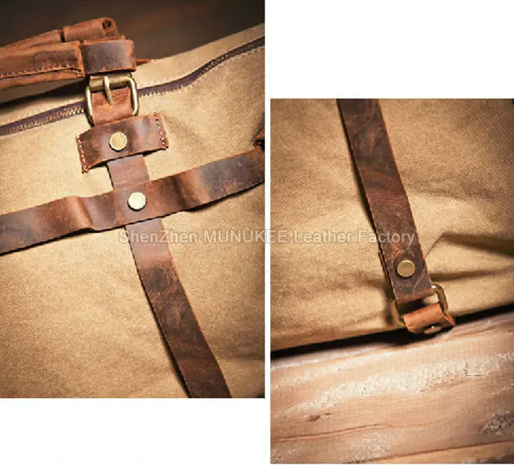Bolsa de ombro masculina de lona militar vintage + couro genuíno, bolsa crossbody, bolsa mensageiro de lona para lazer