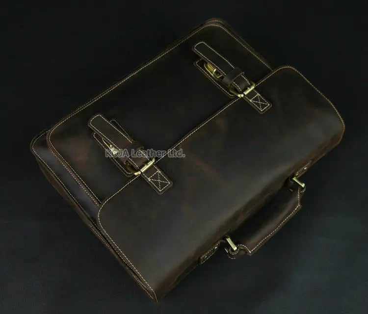 Maleta de couro genuíno para homens, vintage, cavalo louco, trabalho, negócios, ombro, bolsa de mensageiro, bolsa masculina, M088, 15 "bolsa para laptop
