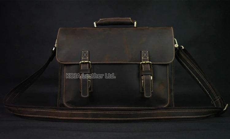 Maleta de couro genuíno para homens, vintage, cavalo louco, trabalho, negócios, ombro, bolsa de mensageiro, bolsa masculina, M088, 15 "bolsa para laptop