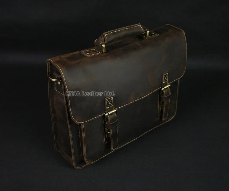Maleta de couro genuíno para homens, vintage, cavalo louco, trabalho, negócios, ombro, bolsa de mensageiro, bolsa masculina, M088, 15 "bolsa para laptop