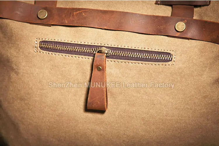 Bolsa de ombro masculina de lona militar vintage + couro genuíno, bolsa crossbody, bolsa mensageiro de lona para lazer