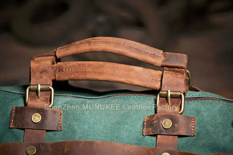 Bolsa de ombro masculina de lona militar vintage + couro genuíno, bolsa crossbody, bolsa mensageiro de lona para lazer