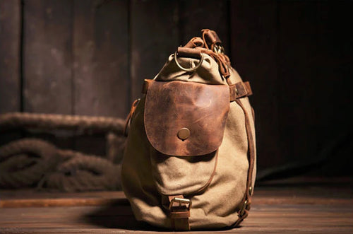 Bolsa de ombro masculina de lona militar vintage + couro genuíno, bolsa crossbody, bolsa mensageiro de lona para lazer
