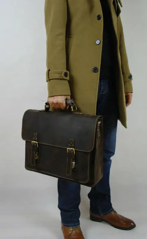 Maleta de couro genuíno para homens, vintage, cavalo louco, trabalho, negócios, ombro, bolsa de mensageiro, bolsa masculina, M088, 15 "bolsa para laptop