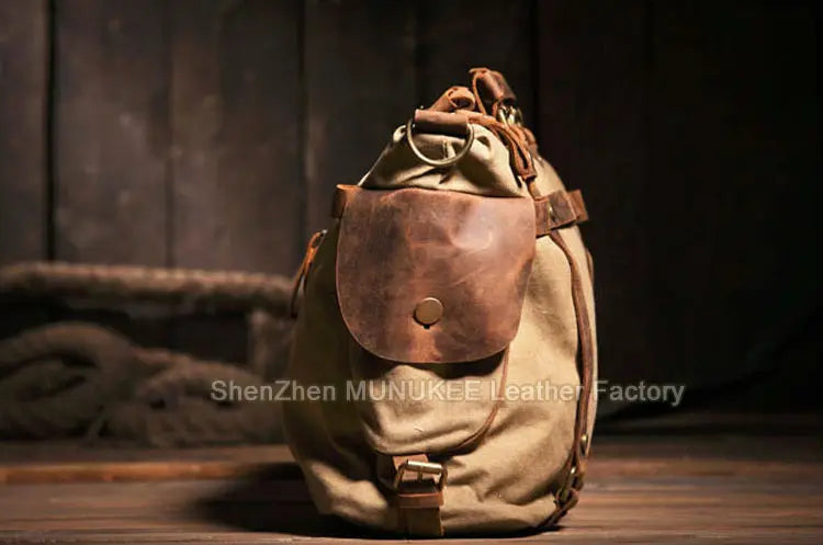 Bolsa de ombro masculina de lona militar vintage + couro genuíno, bolsa crossbody, bolsa mensageiro de lona para lazer