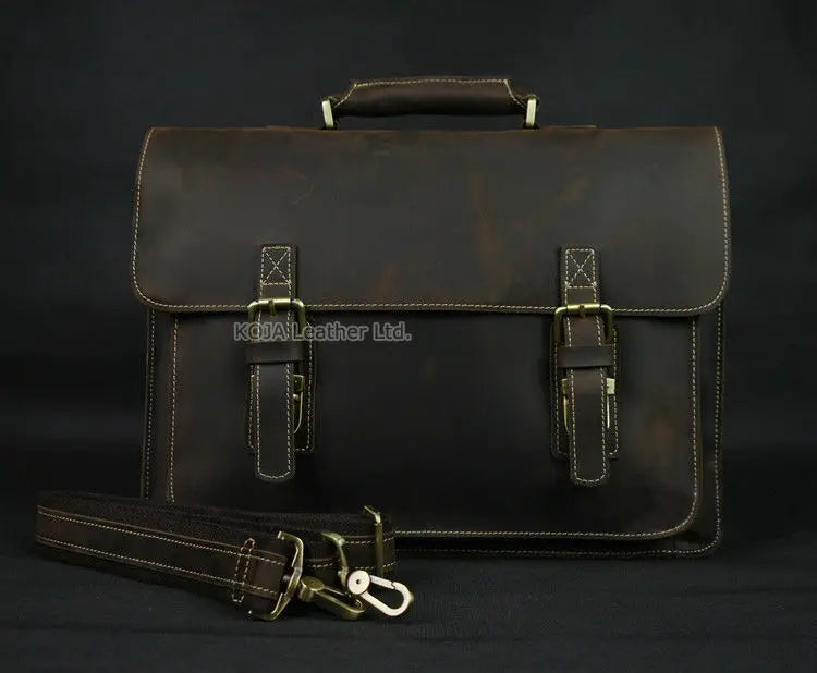 Maleta de couro genuíno para homens, vintage, cavalo louco, trabalho, negócios, ombro, bolsa de mensageiro, bolsa masculina, M088, 15 "bolsa para laptop