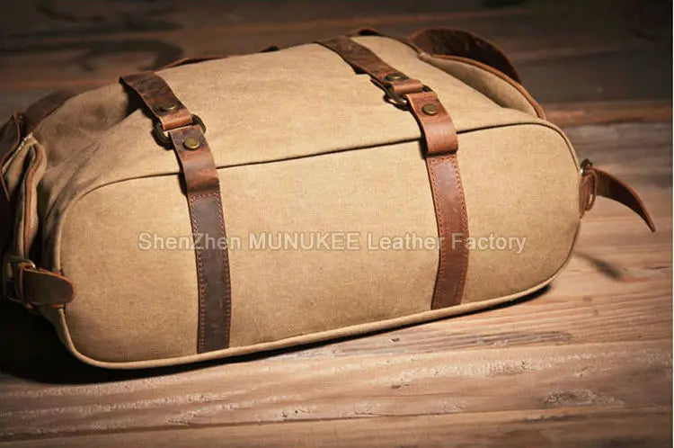 Bolsa de ombro masculina de lona militar vintage + couro genuíno, bolsa crossbody, bolsa mensageiro de lona para lazer