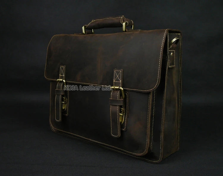 Maleta de couro genuíno para homens, vintage, cavalo louco, trabalho, negócios, ombro, bolsa de mensageiro, bolsa masculina, M088, 15 "bolsa para laptop