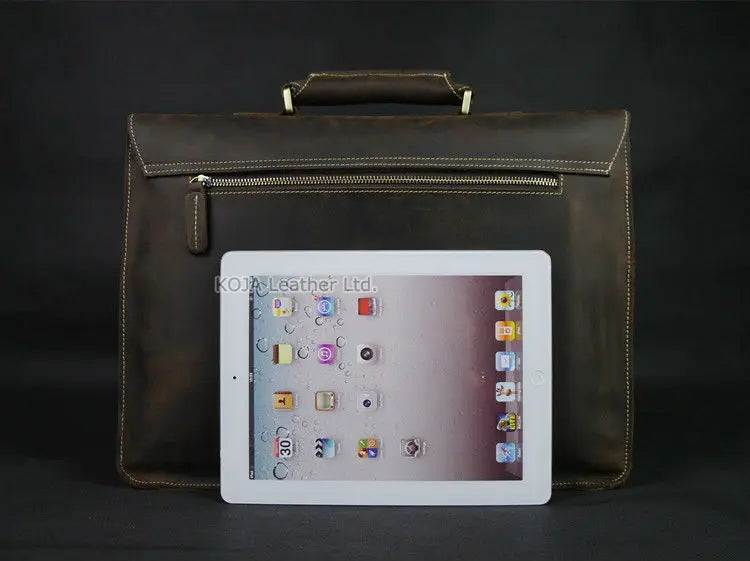 Maleta de couro genuíno para homens, vintage, cavalo louco, trabalho, negócios, ombro, bolsa de mensageiro, bolsa masculina, M088, 15 "bolsa para laptop