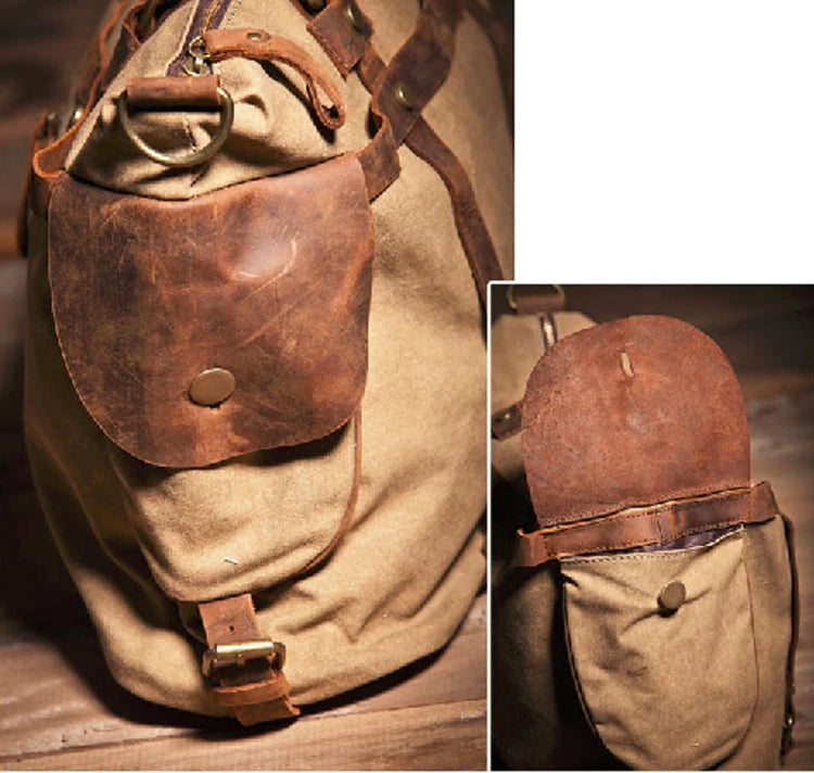 Bolsa de ombro masculina de lona militar vintage + couro genuíno, bolsa crossbody, bolsa mensageiro de lona para lazer