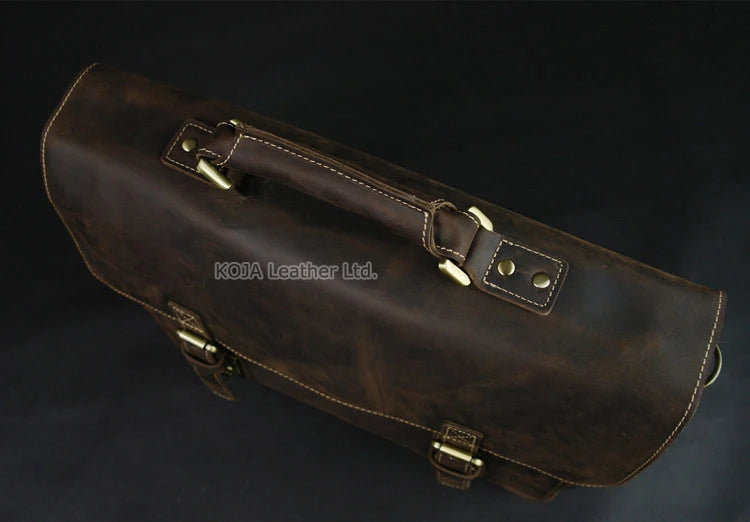 Maleta de couro genuíno para homens, vintage, cavalo louco, trabalho, negócios, ombro, bolsa de mensageiro, bolsa masculina, M088, 15 "bolsa para laptop