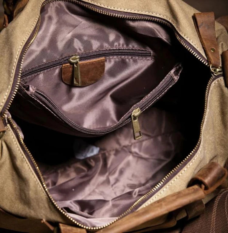 Bolsa de ombro masculina de lona militar vintage + couro genuíno, bolsa crossbody, bolsa mensageiro de lona para lazer