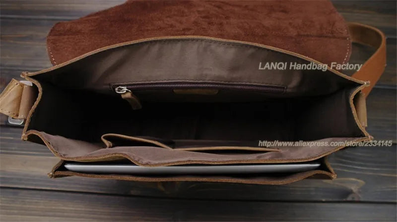 Bolsa de ombro vintage de couro louco cavalo, bolsa mensageiro cruzada masculina, bolsa de lazer genuína de couro, 2020