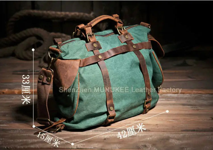 Bolsa de ombro masculina de lona militar vintage + couro genuíno, bolsa crossbody, bolsa mensageiro de lona para lazer