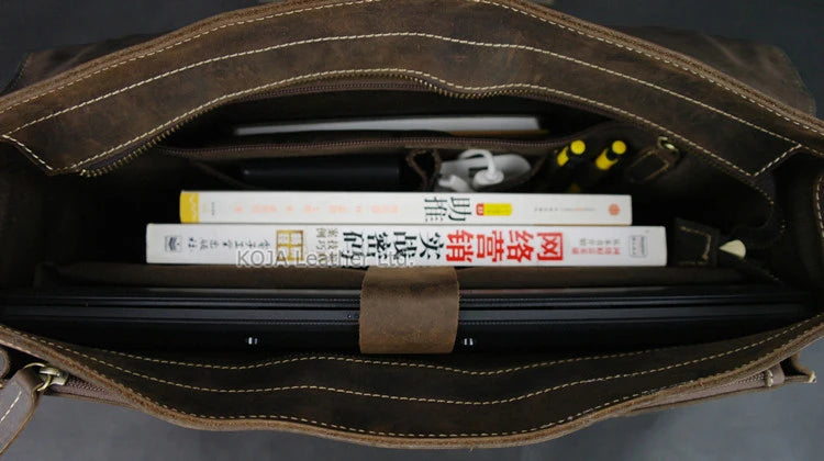 Maleta de couro genuíno para homens, vintage, cavalo louco, trabalho, negócios, ombro, bolsa de mensageiro, bolsa masculina, M088, 15 "bolsa para laptop