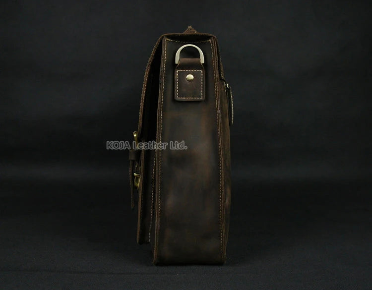Maleta de couro genuíno para homens, vintage, cavalo louco, trabalho, negócios, ombro, bolsa de mensageiro, bolsa masculina, M088, 15 "bolsa para laptop