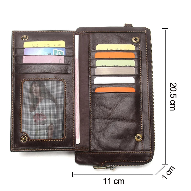 Carteira longa de couro genuíno da CONTACT'S para homens com zíper duplo carteira titular do cartão bolsa de moedas clipe de dinheiro bolsa feminina